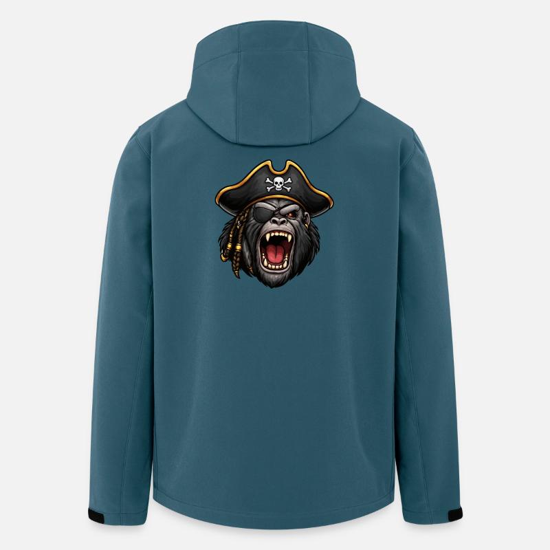 Gorille pirate avec cache-œil - Veste softshell homme en polyester recyclé Stanley/Stella - bleu pétrole foncé