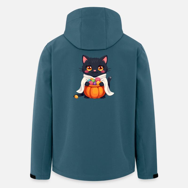 Chat d’Halloween avec citrouille d’Halloween - Veste softshell homme en polyester recyclé Stanley/Stella - bleu pétrole foncé
