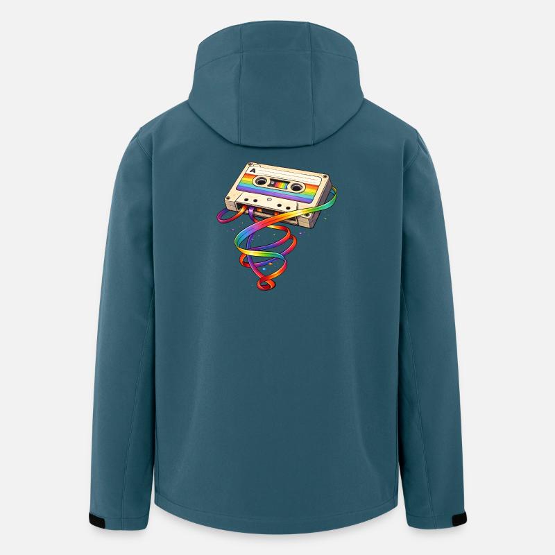 Cassette rétro avec ruban arc-en-ciel - Veste softshell homme en polyester recyclé Stanley/Stella - bleu pétrole foncé