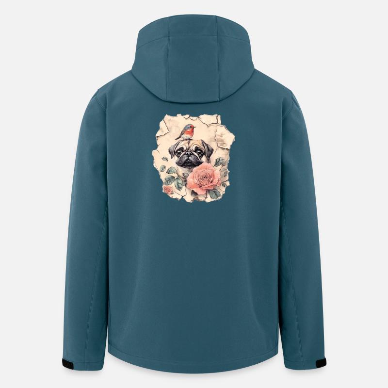 Mops mit Rotkehlchen - Recycelte Männer Softshell-Jacke von Stanley/Stella - Dunkles Petrol