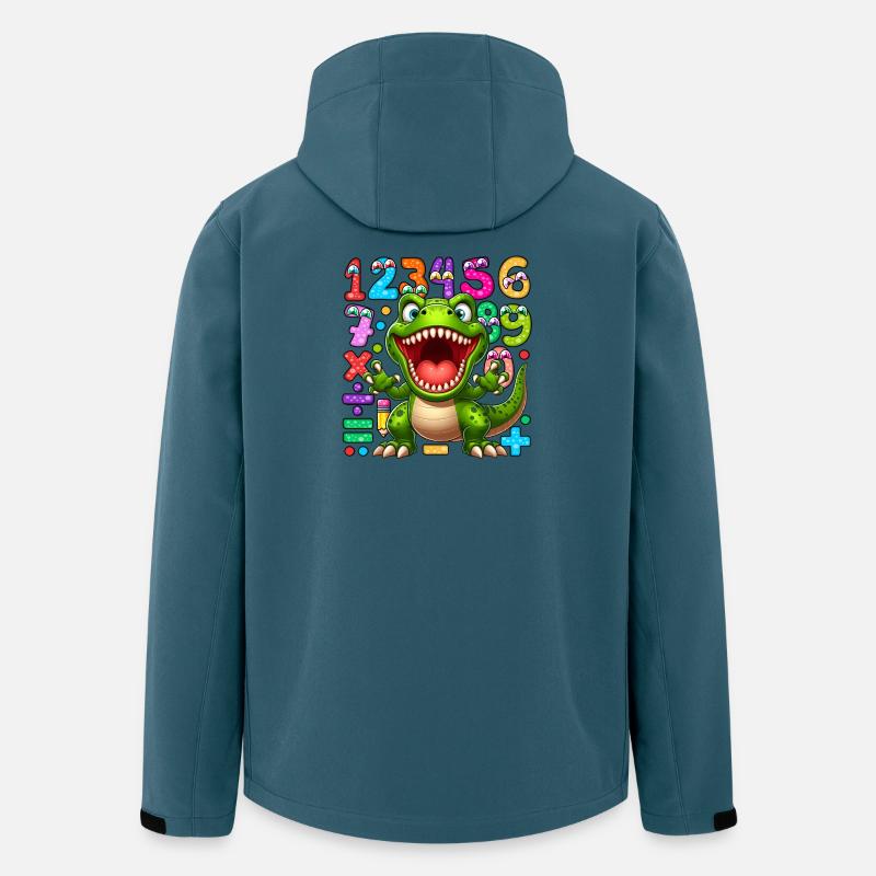 Verspieltes Dinosaurier- und Zahlenmusterdesign - Recycelte Männer Softshell-Jacke von Stanley/Stella - Dunkles Petrol