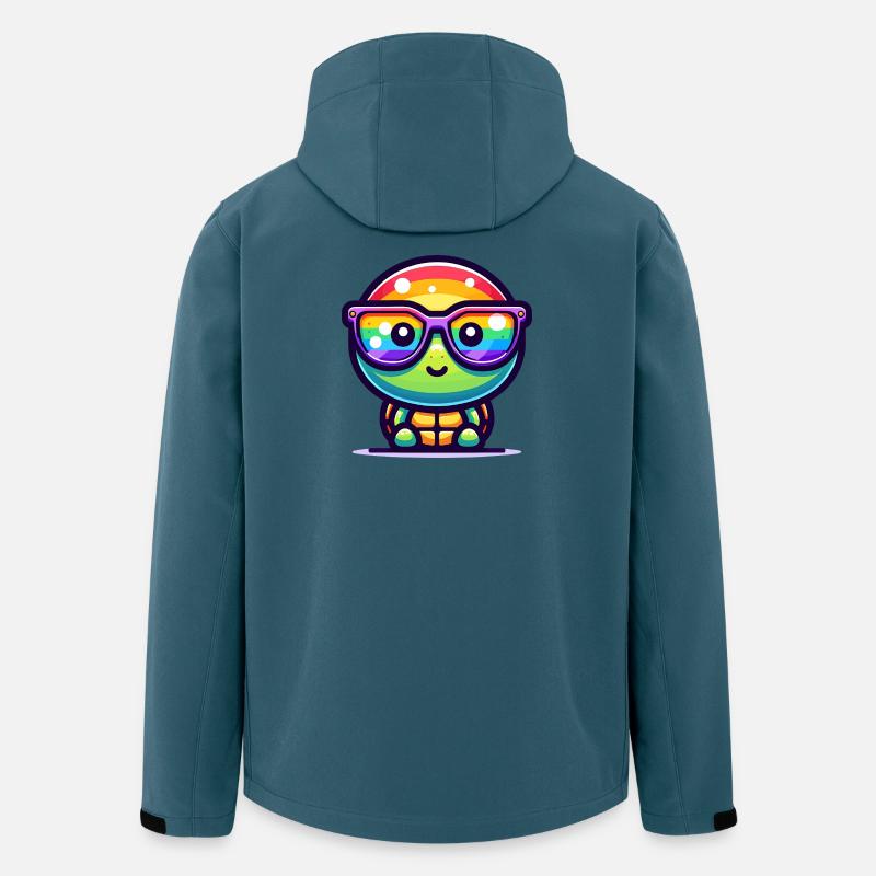 Kawaii regnbueskildpadde med solbriller - Stanley/Stella herre softshelljakke i genanvendt polyester - mørk petrol