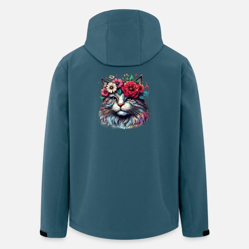 Chat avec des fleurs - Veste softshell homme en polyester recyclé Stanley/Stella - bleu pétrole foncé