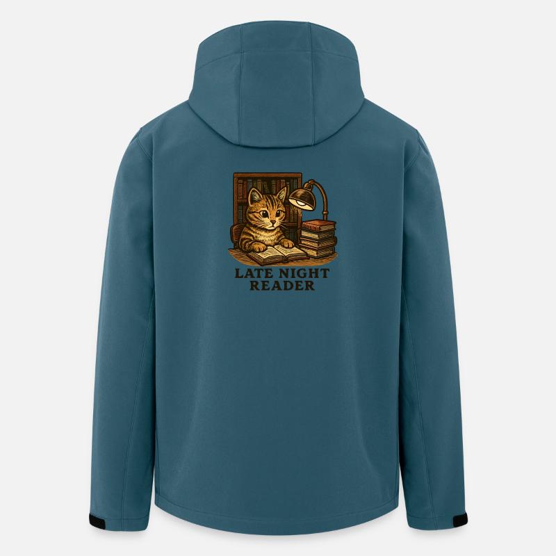 Nachtlektüre: Katze am Lesetisch - Recycelte Männer Softshell-Jacke von Stanley/Stella - Dunkles Petrol