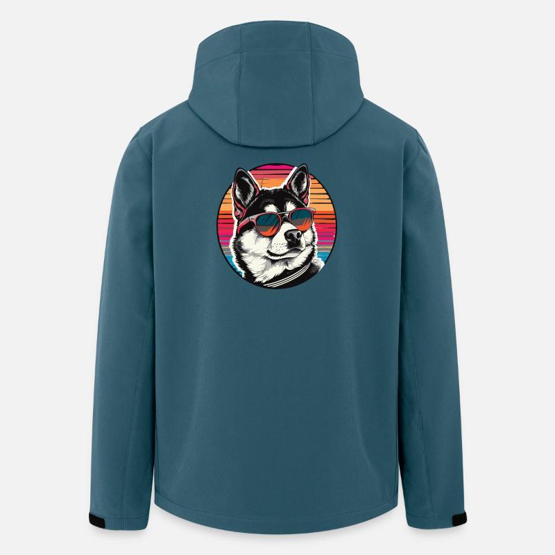 Cool Husky mit Sonnenbrille im Retro-Stil - Recycelte Männer Softshell-Jacke von Stanley/Stella - Dunkles Petrol