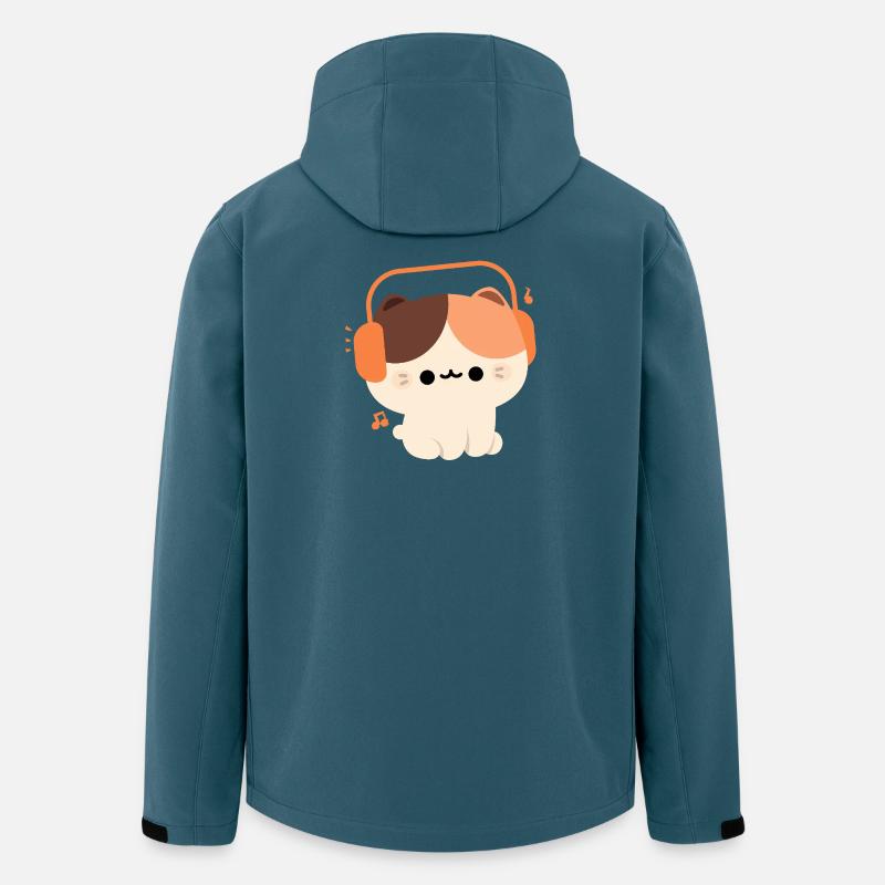 Chat kawaii avec casque design - Veste softshell homme en polyester recyclé Stanley/Stella - bleu pétrole foncé