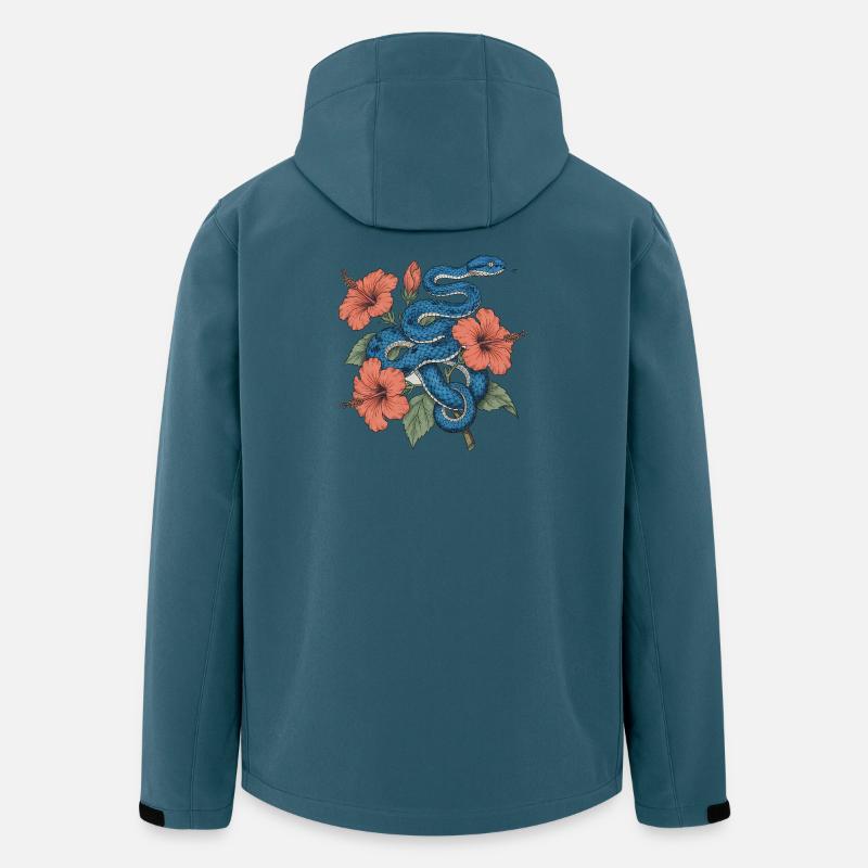 Azure Serpent Amid Hibiscus - Softshelljacka herr i återvunnen polyester Stanley/Stella - mörk petrol