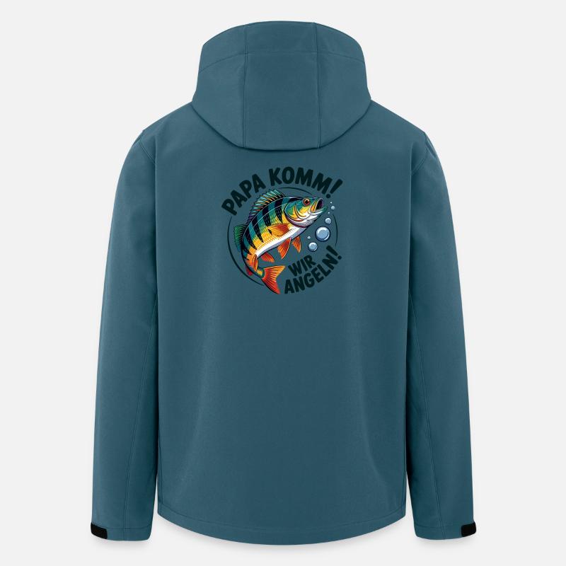 Papa Angelt Spaß Fischmotiv - Recycelte Männer Softshell-Jacke von Stanley/Stella - Dunkles Petrol