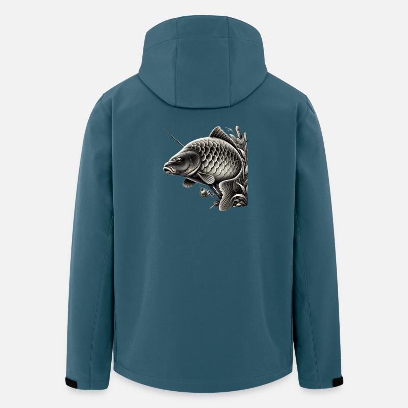 Detaillierte Schwarzweiß Karpfen Illustration - Recycelte Männer Softshell-Jacke von Stanley/Stella - Dunkles Petrol