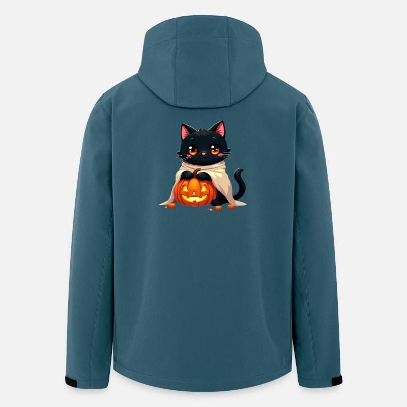 Chat d’Halloween avec citrouille d’Halloween - Veste softshell homme en polyester recyclé Stanley/Stella - bleu pétrole foncé
