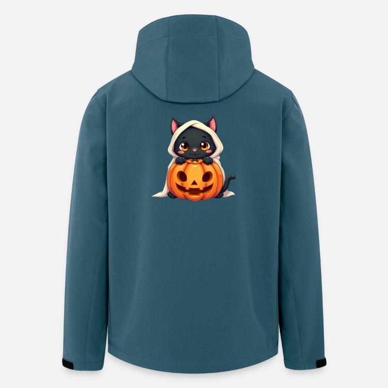 Chat d’Halloween avec citrouille d’Halloween - Veste softshell homme en polyester recyclé Stanley/Stella - bleu pétrole foncé