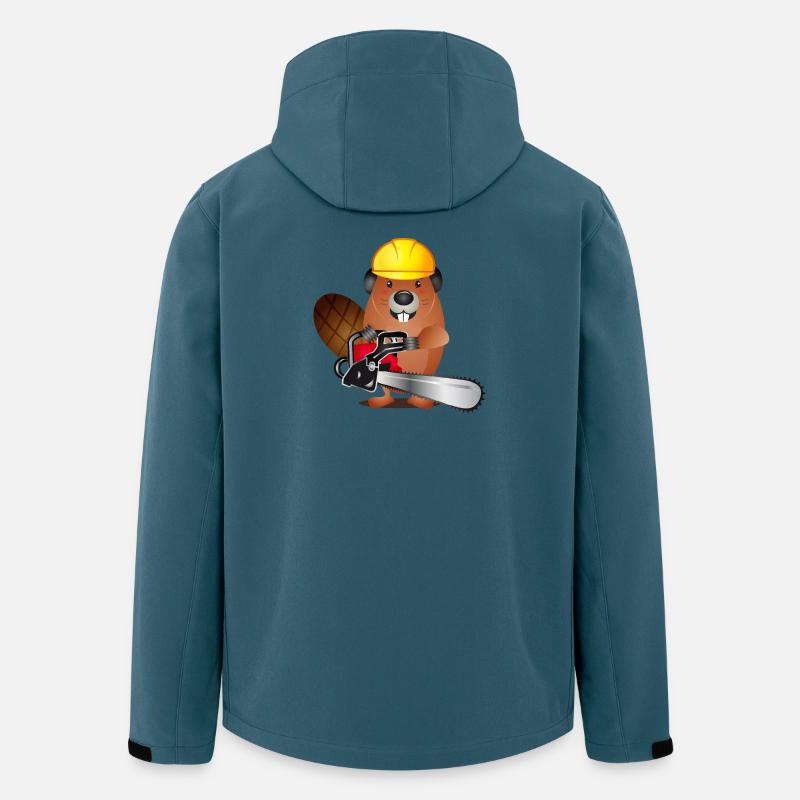 niedlicher Biber mit Kettensäge und Schutzhelm - Recycelte Männer Softshell-Jacke von Stanley/Stella - Dunkles Petrol