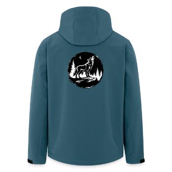 Schwarz-Weiß-Schablone: Heulender Wolf auf einem Felsen - Recycelte Männer Softshell-Jacke von Stanley/Stella - Dunkles Petrol - Hinten - AI Model Male 185 light (185cm)