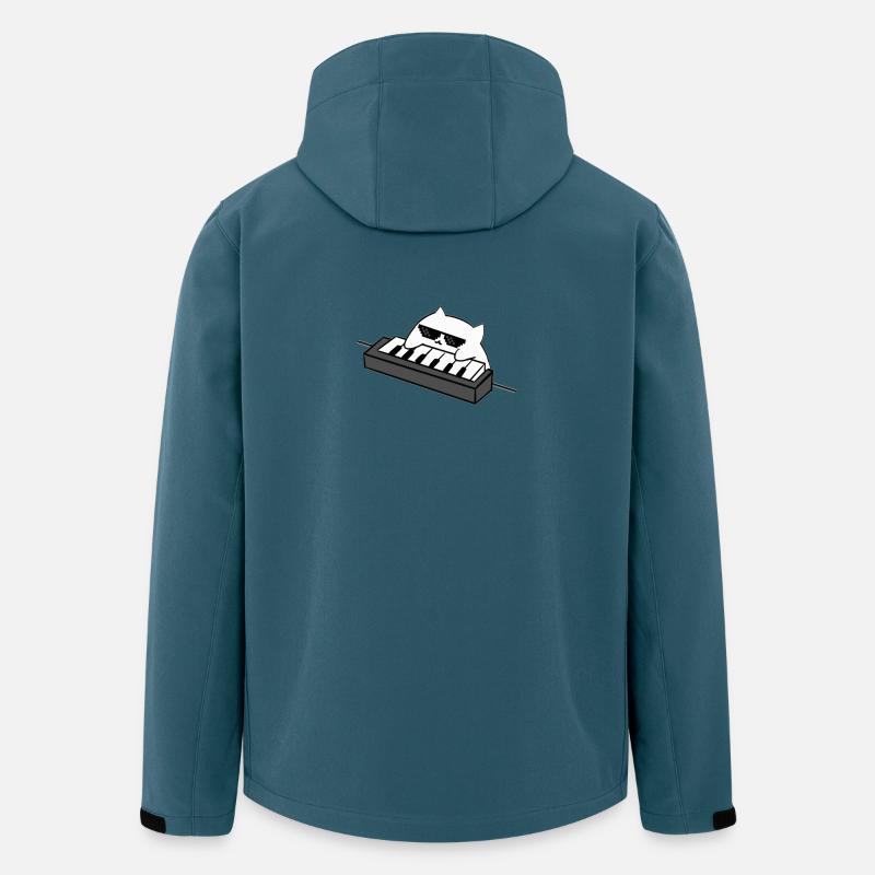 Cat DJ på keyboardet - Stanley/Stella herre softshelljakke i genanvendt polyester - mørk petrol
