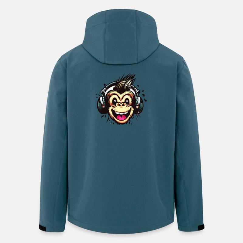 Lustiger Affe mit Kopfhörern - Recycelte Männer Softshell-Jacke von Stanley/Stella - Dunkles Petrol