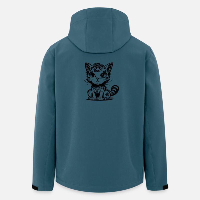 Niedliche sitzende Manga Comic Katze - Recycelte Männer Softshell-Jacke von Stanley/Stella - Dunkles Petrol