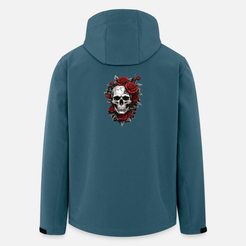 Crâne avec des roses rouges - Veste softshell homme en polyester recyclé Stanley/Stella - bleu pétrole foncé