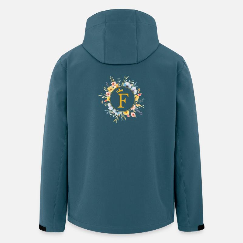 F Monogramme, Cercle de fleurs, Personnalisable - Veste softshell homme en polyester recyclé Stanley/Stella - bleu pétrole foncé