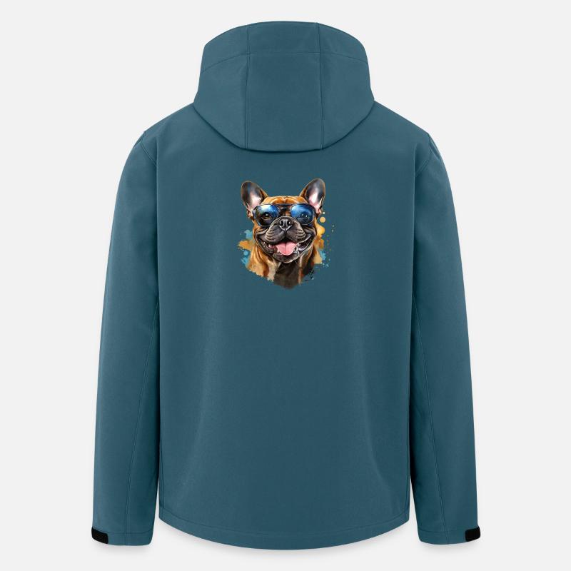 Frenchie avec lunettes de soleil - Veste softshell homme en polyester recyclé Stanley/Stella - bleu pétrole foncé