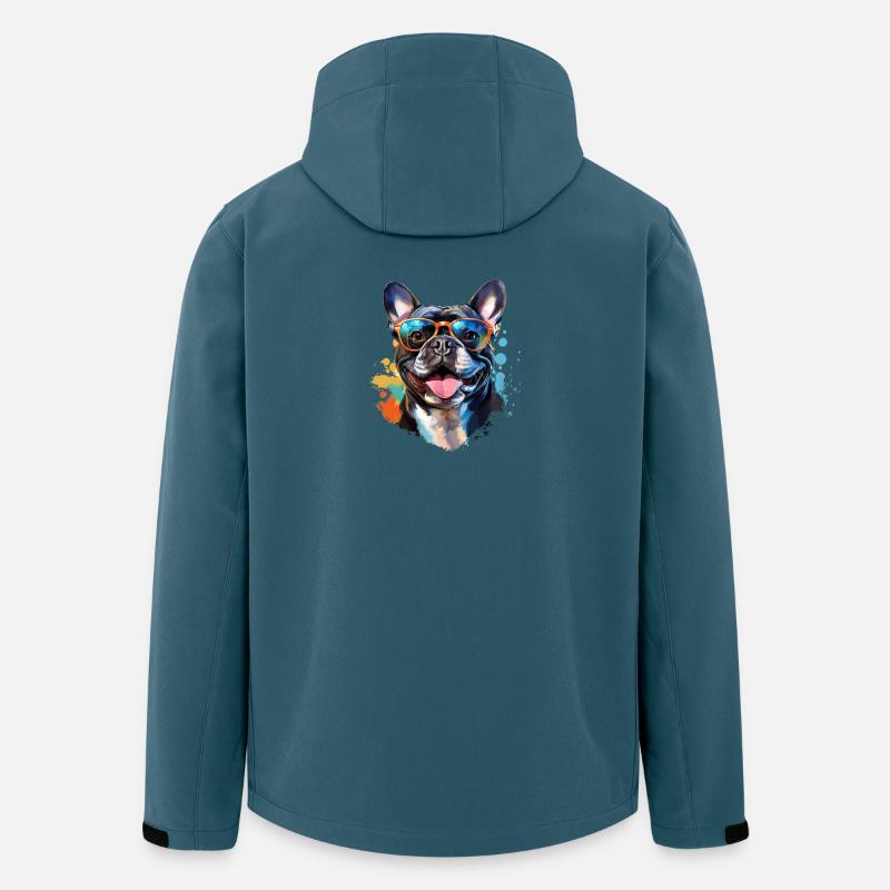 Frenchie avec lunettes de soleil - Veste softshell homme en polyester recyclé Stanley/Stella - bleu pétrole foncé