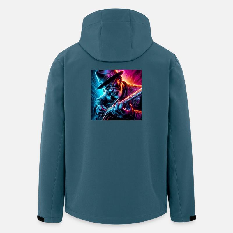 Guitariste rétro à effets néons - Veste softshell homme en polyester recyclé Stanley/Stella - bleu pétrole foncé