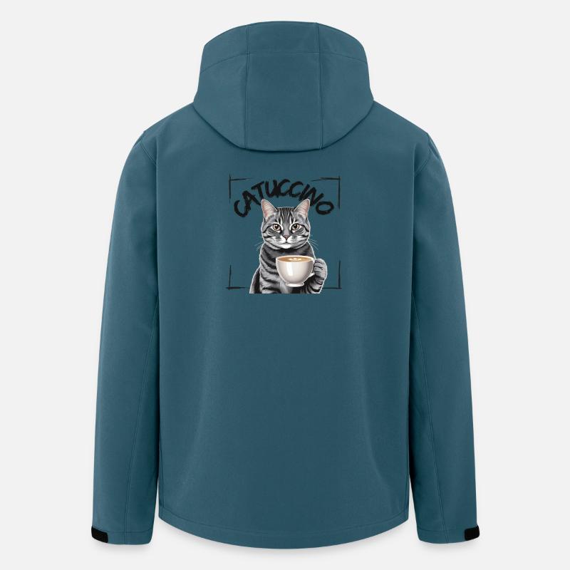 Catuccino Katze mit Tasse Kaffee - Recycelte Männer Softshell-Jacke von Stanley/Stella - Dunkles Petrol