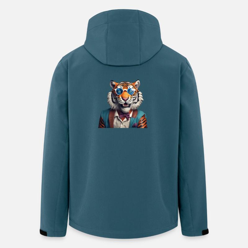Anspruchsvoller Tiger mit blauer Sonnenbrille - Recycelte Männer Softshell-Jacke von Stanley/Stella - Dunkles Petrol