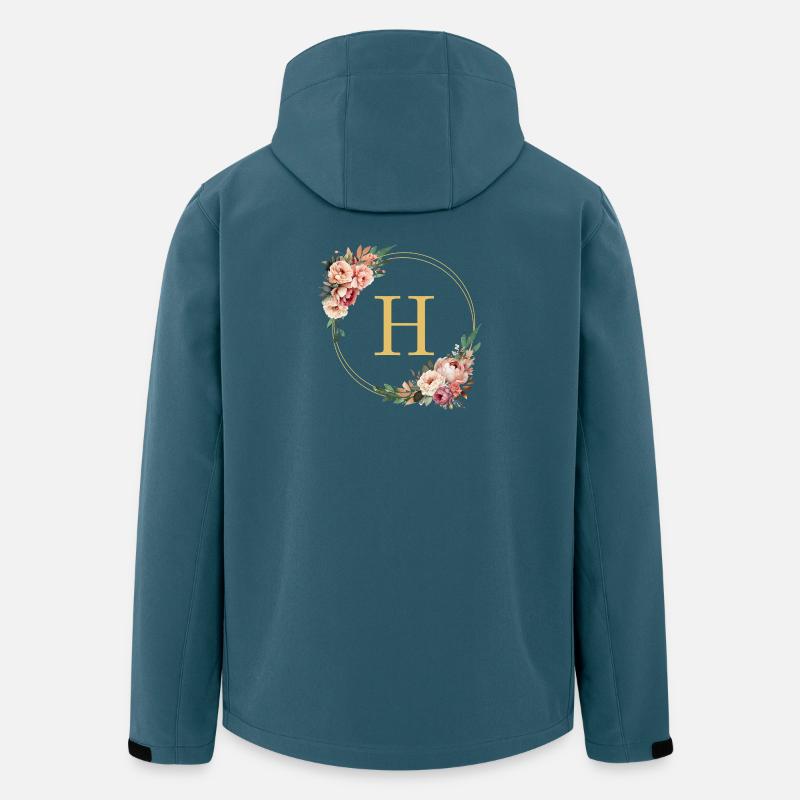 H Monogramme, Couronne de fleurs, Personnalisable - Veste softshell homme en polyester recyclé Stanley/Stella - bleu pétrole foncé