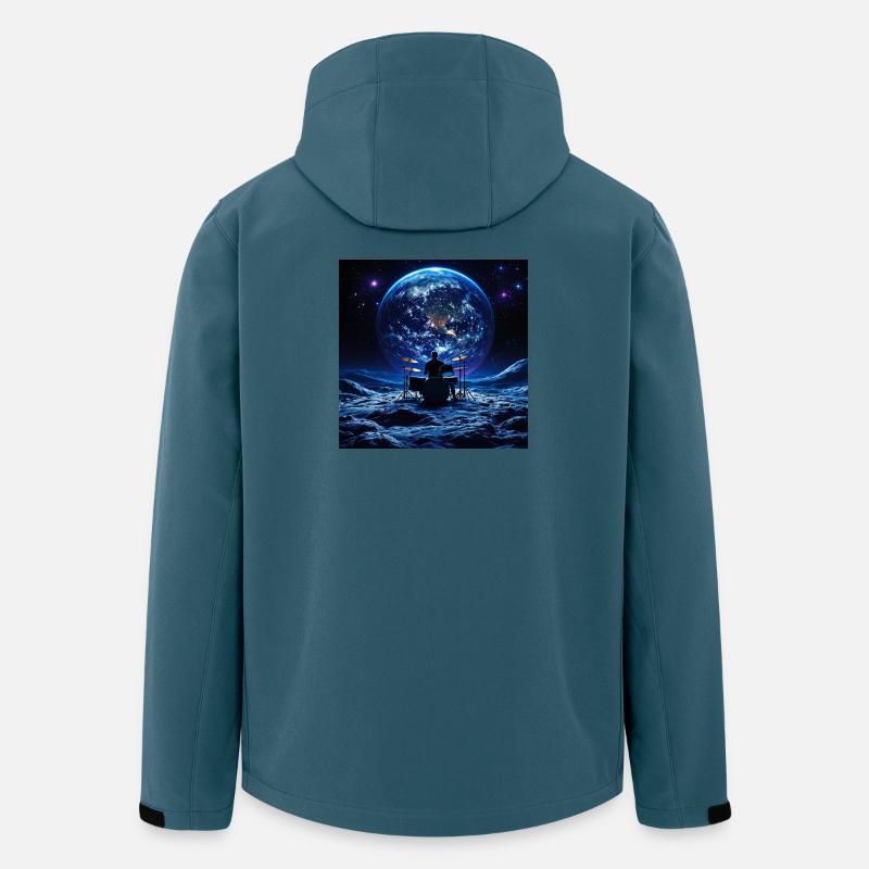 Schlagzeuger auf Mond vor der Erde Im Weltall - Recycelte Männer Softshell-Jacke von Stanley/Stella - Dunkles Petrol