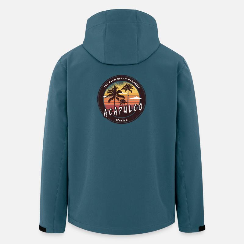 Acapulco, Mexique, Palmiers, Plage, Design - Veste softshell homme en polyester recyclé Stanley/Stella - bleu pétrole foncé