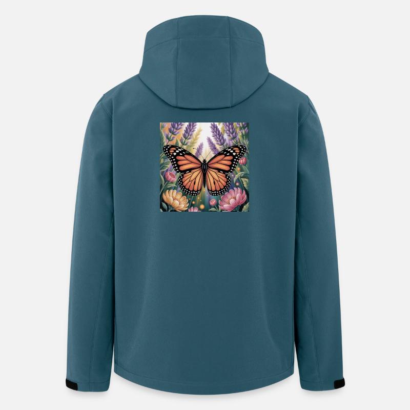 Papillon monarque vibrant Amidlavender fleurit - Veste softshell homme en polyester recyclé Stanley/Stella - bleu pétrole foncé