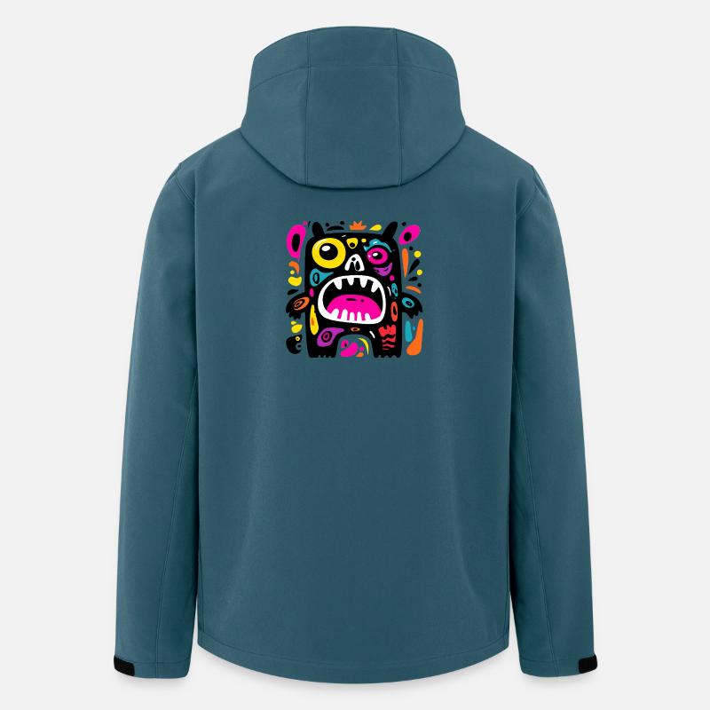 Buntes, ausdrucksstarkes Monster-Design - Recycelte Männer Softshell-Jacke von Stanley/Stella - Dunkles Petrol