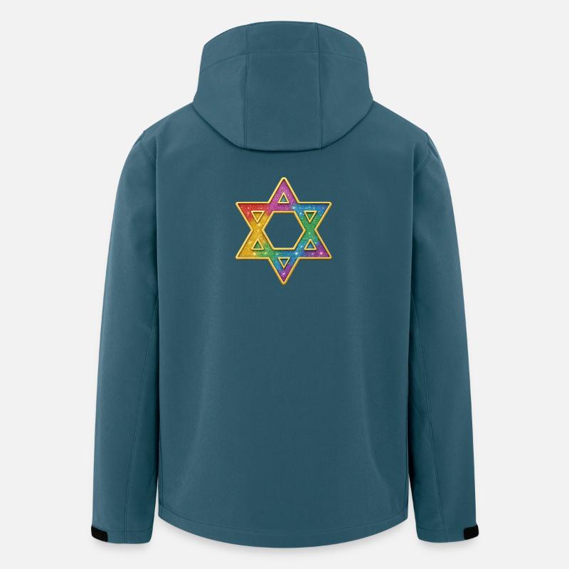 Etoile de David | Étoile de David scintillante arc-en-ciel - Veste softshell homme en polyester recyclé Stanley/Stella - bleu pétrole foncé