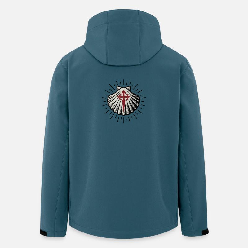 Coquille Saint-Jacques avec Croix de Saint-Jacques-de-Compostelle - Veste softshell homme en polyester recyclé Stanley/Stella - bleu pétrole foncé