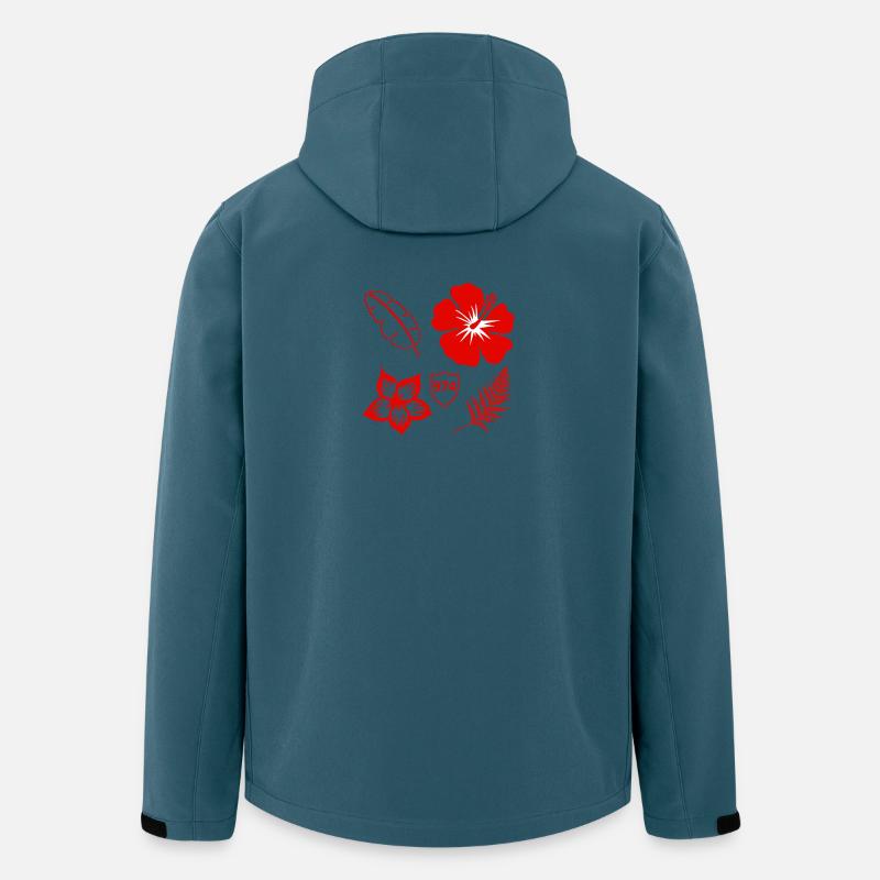 Roter Hibiskus und tropisches Laub - Recycelte Männer Softshell-Jacke von Stanley/Stella - Dunkles Petrol
