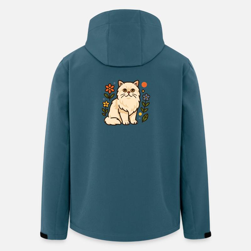 Chat persan en gloire florale - Veste softshell homme en polyester recyclé Stanley/Stella - bleu pétrole foncé