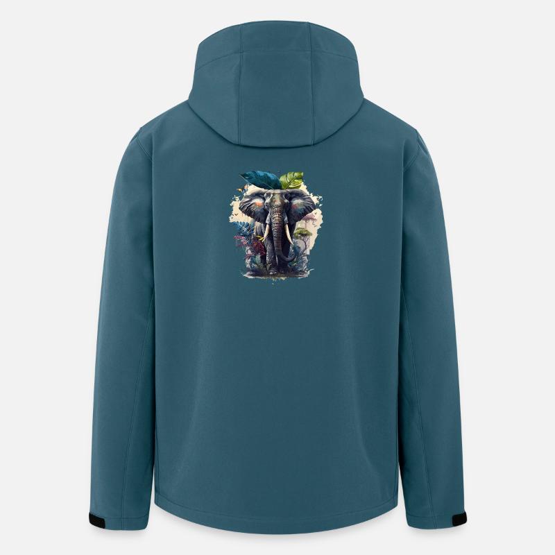 Farbenprächtiger Elefanten-Dschungel-Print - Recycelte Männer Softshell-Jacke von Stanley/Stella - Dunkles Petrol