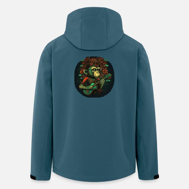 Singe avec guitare dans la jungle - Veste softshell homme en polyester recyclé Stanley/Stella - bleu pétrole foncé
