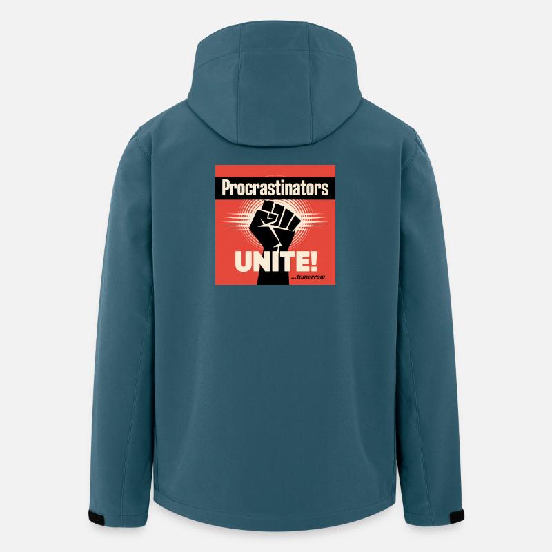 Les procrastinateurs s’unissent... Demain - Procrastique drôle - Veste softshell homme en polyester recyclé Stanley/Stella - bleu pétrole foncé