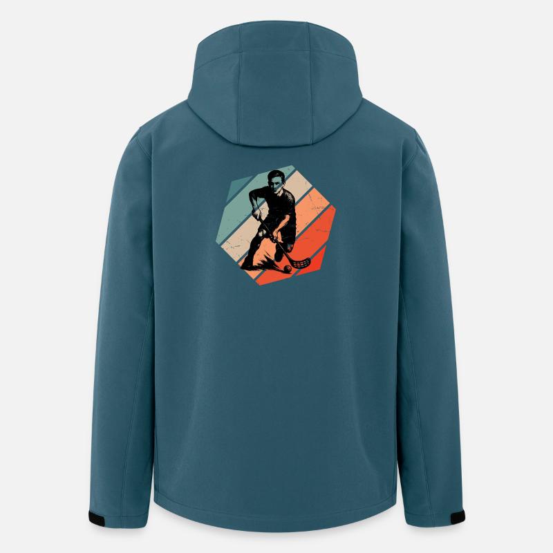 Motif classique du floorball - Veste softshell homme en polyester recyclé Stanley/Stella - bleu pétrole foncé