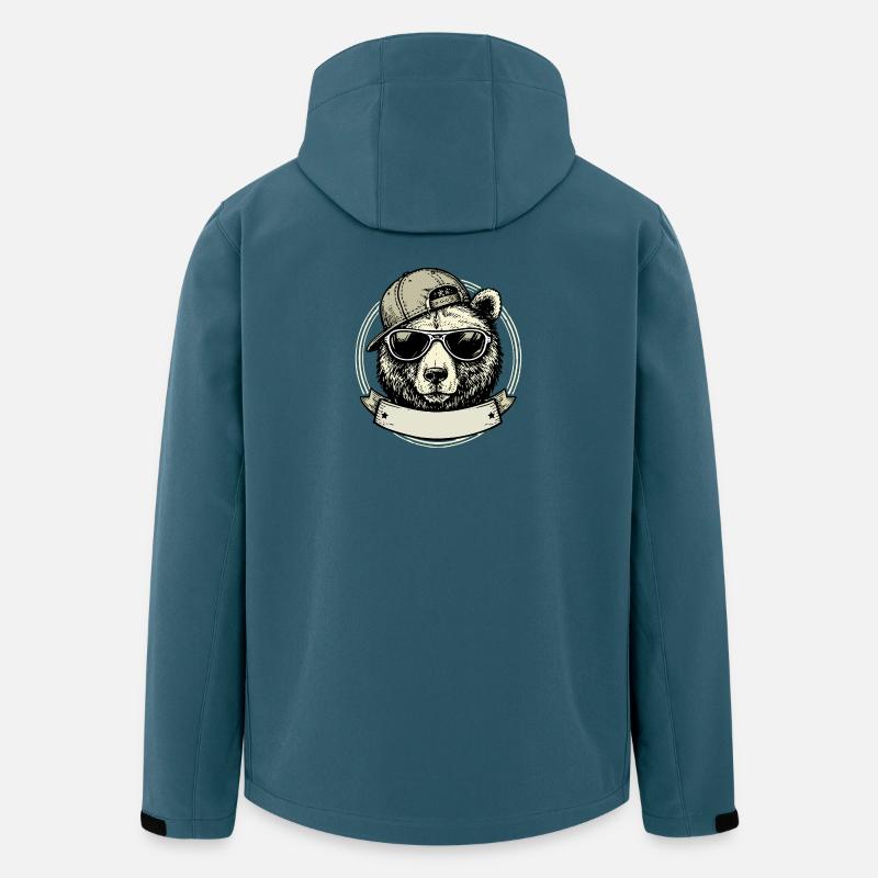 Bär mit Retro-Sonnenbrille - Recycelte Männer Softshell-Jacke von Stanley/Stella - Dunkles Petrol