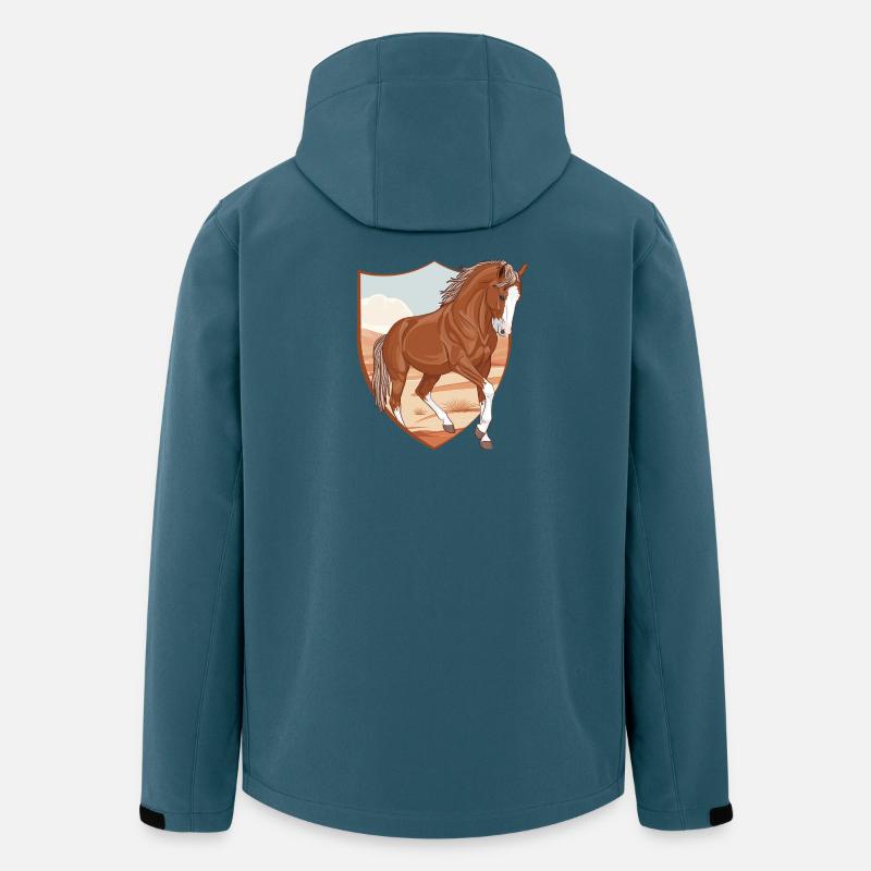 Un cheval Marwari dans un écusson - Veste softshell homme en polyester recyclé Stanley/Stella - bleu pétrole foncé