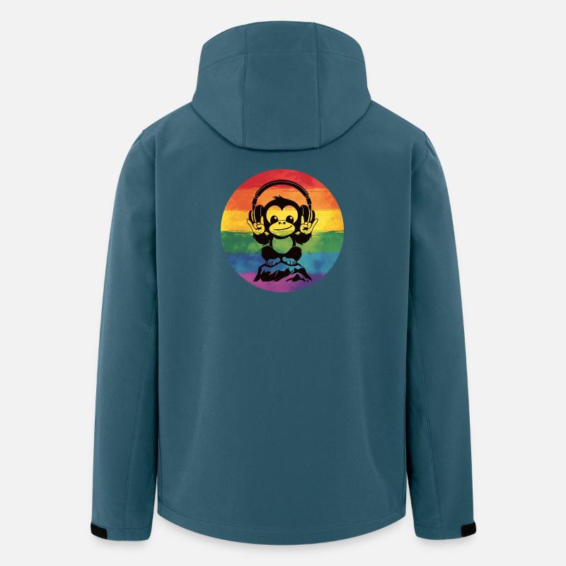 Regenbogen DJ Affe – Kopfhörer Rockhandzeichen - Recycelte Männer Softshell-Jacke von Stanley/Stella - Dunkles Petrol