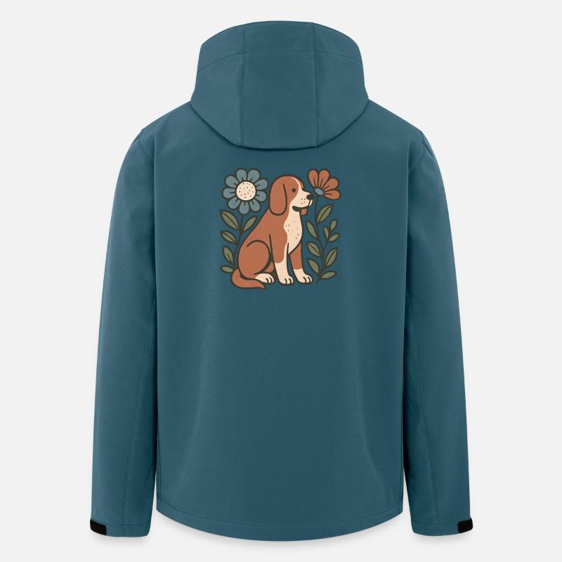 Beagle dans un cadre floral - Veste softshell homme en polyester recyclé Stanley/Stella - bleu pétrole foncé