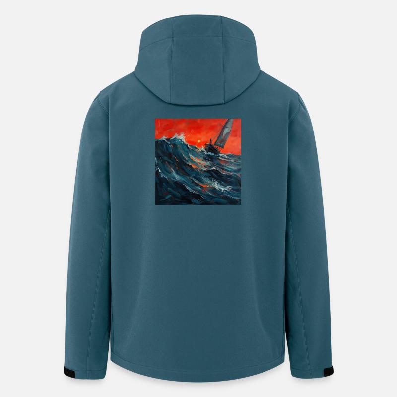 Rotes Abendlicht über Segelboot im Sturm - Recycelte Männer Softshell-Jacke von Stanley/Stella - Dunkles Petrol