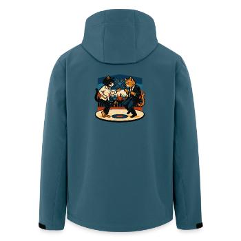 Zwei Retro-Katzen tanzen – Vintage Stil - Recycelte Männer Softshell-Jacke von Stanley/Stella - Dunkles Petrol - Hinten - AI Model Male 185 light (185cm)