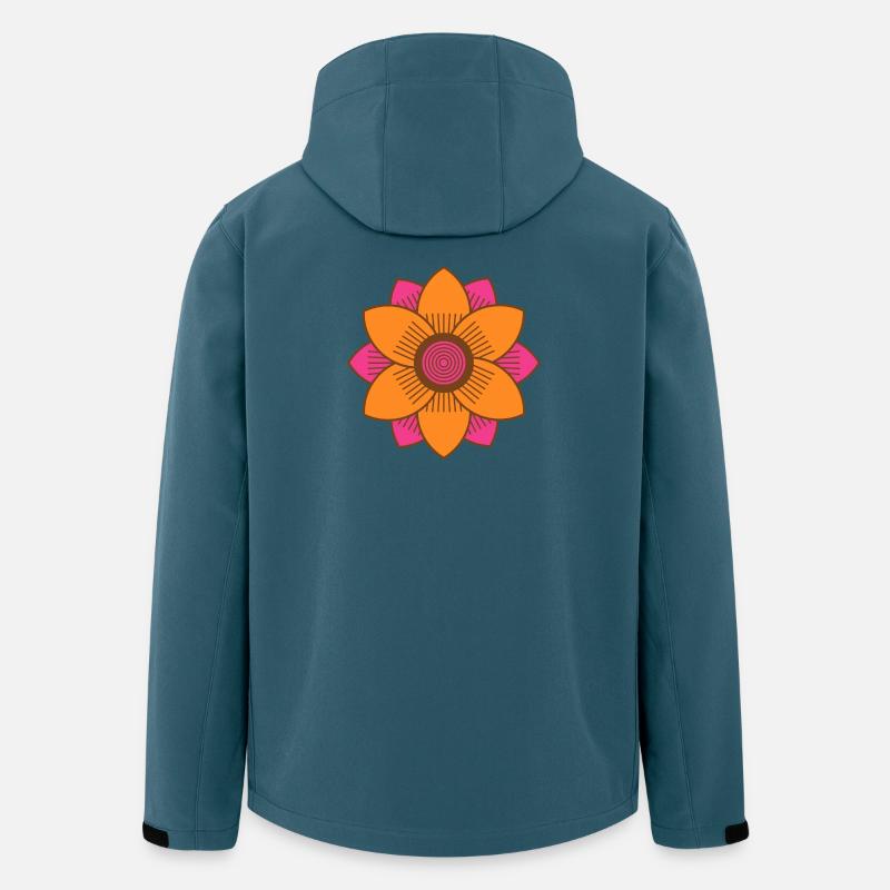 Retro stil mitten av århundradet rosa och orange blomma - Softshelljacka herr i återvunnen polyester Stanley/Stella - mörk petrol