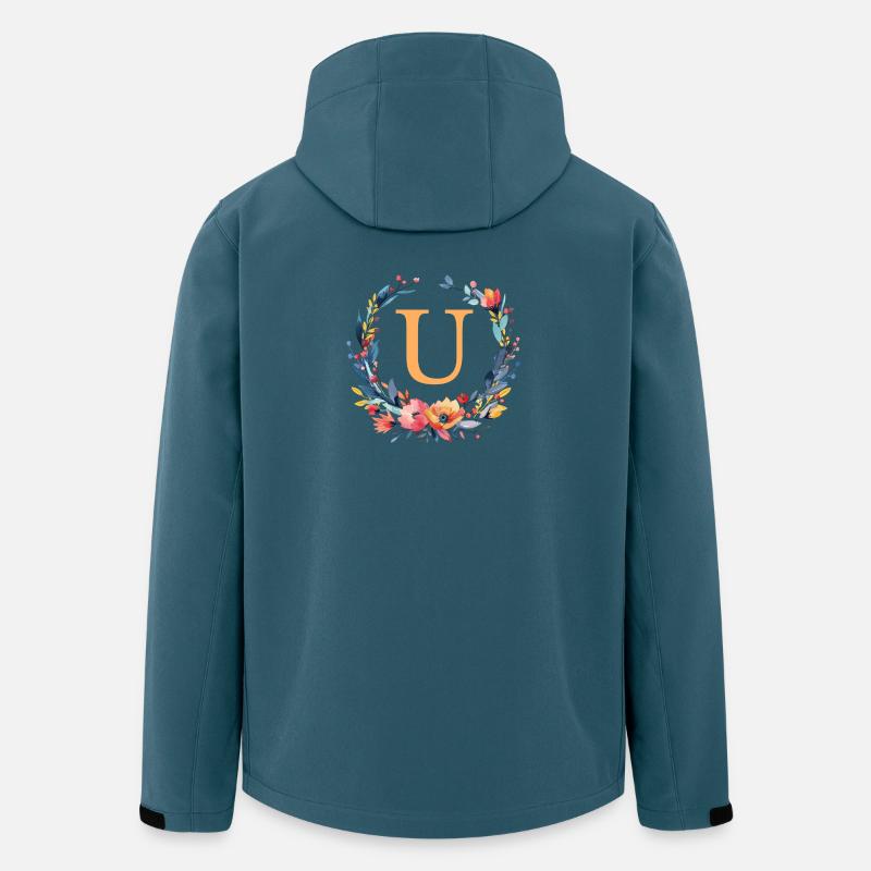 U monogramme, cercle de fleurs, personnalisable - Veste softshell homme en polyester recyclé Stanley/Stella - bleu pétrole foncé