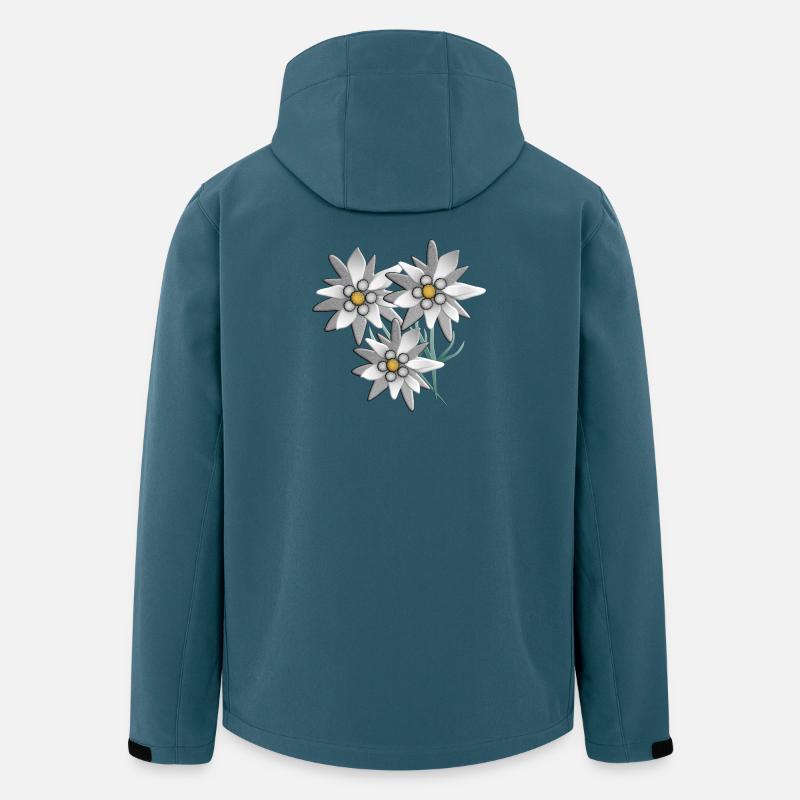 Imprimé fleur d’edelweiss blanc comme neige - Veste softshell homme en polyester recyclé Stanley/Stella - bleu pétrole foncé