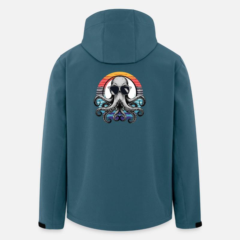 Pieuvre avec lunettes de soleil - Veste softshell homme en polyester recyclé Stanley/Stella - bleu pétrole foncé